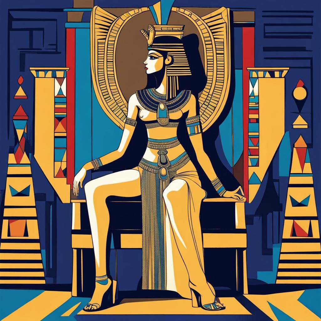 Abstract Cleopatra on Egyptian Throne Art