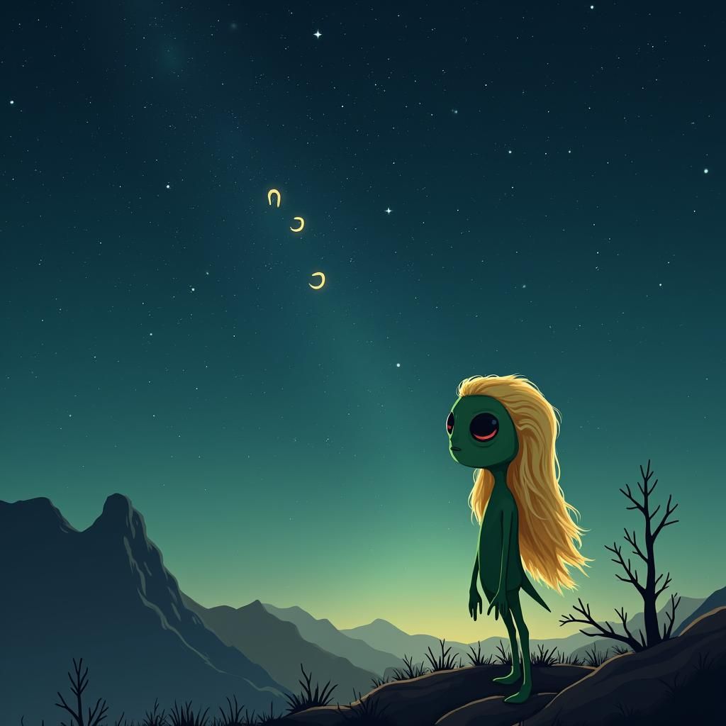 Green Alien Bob Gazes at the Big Dipper