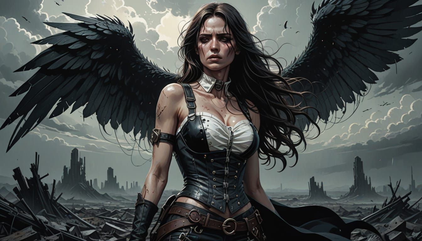 Desolate Post-Apocalyptic Woman in Metallic Corset