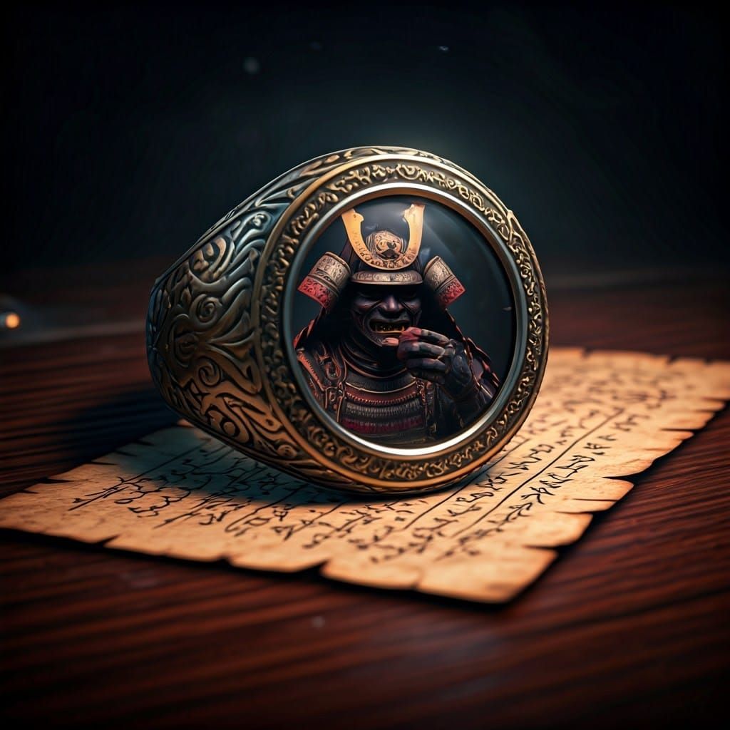 Samurai Plum Contemplation in Art Nouveau Style