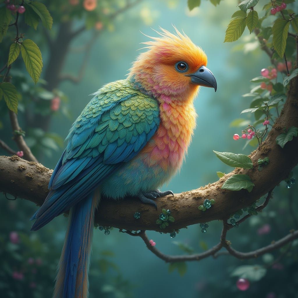 Mystical Gaileybird in Vibrant Primeval Forest