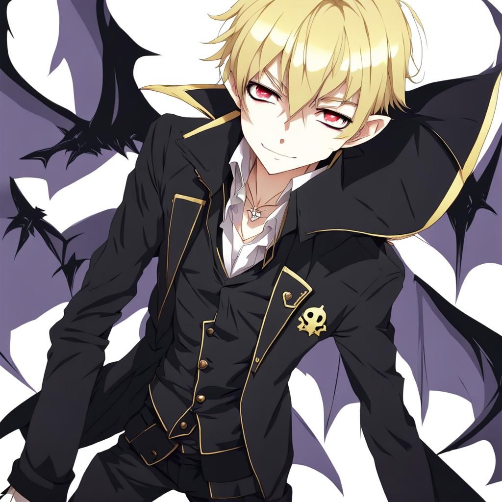 Anime Style Teenage Vampire in Black Uniform
