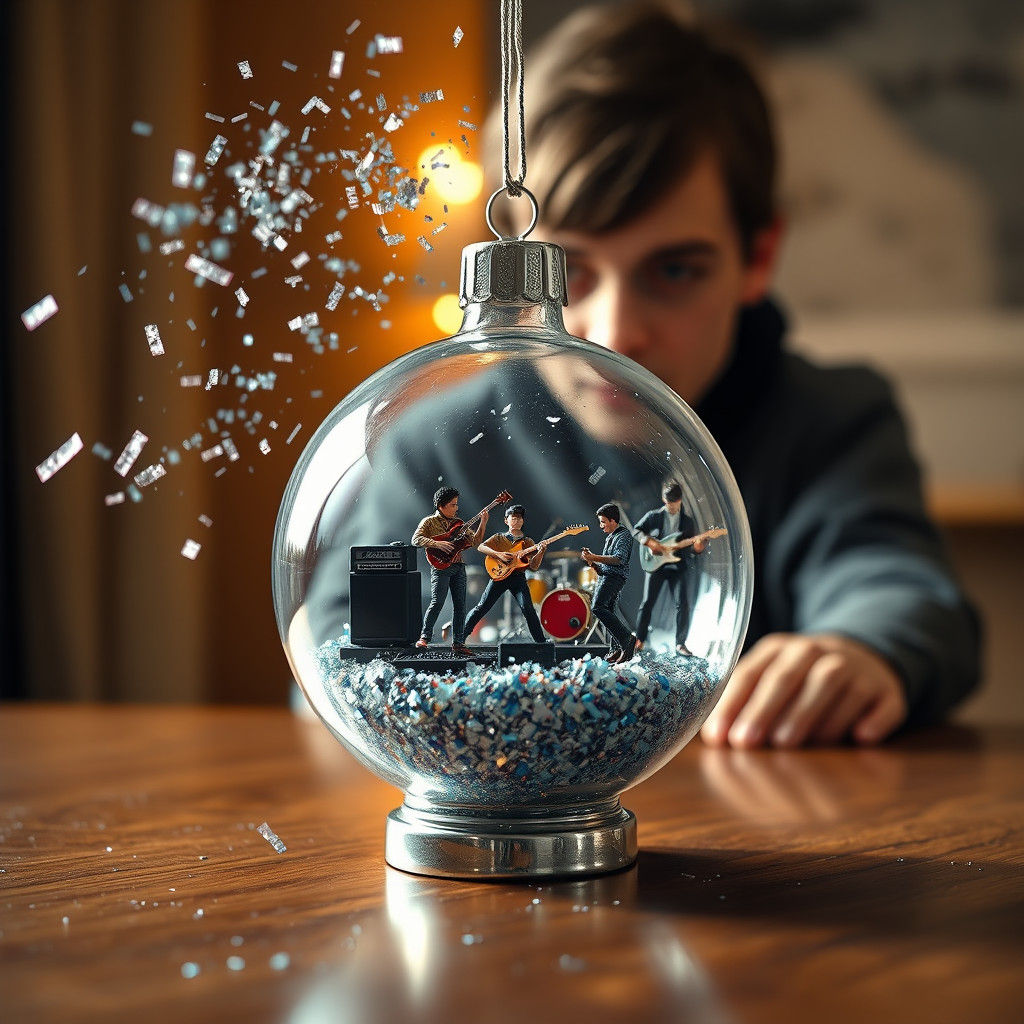 Rock Band Inside Christmas Bauble in Futuristic Style