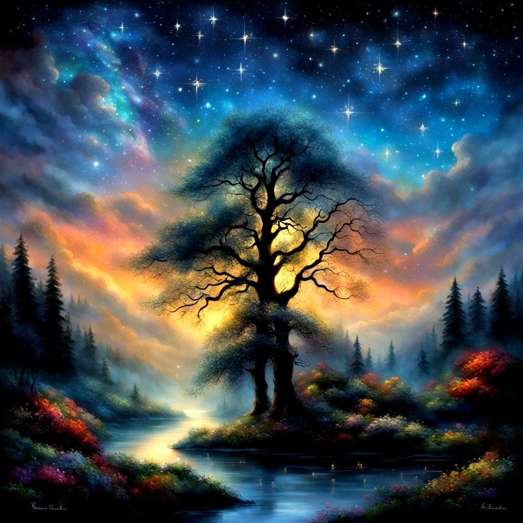 Ethereal Starry Night Sky in Kinkade Style