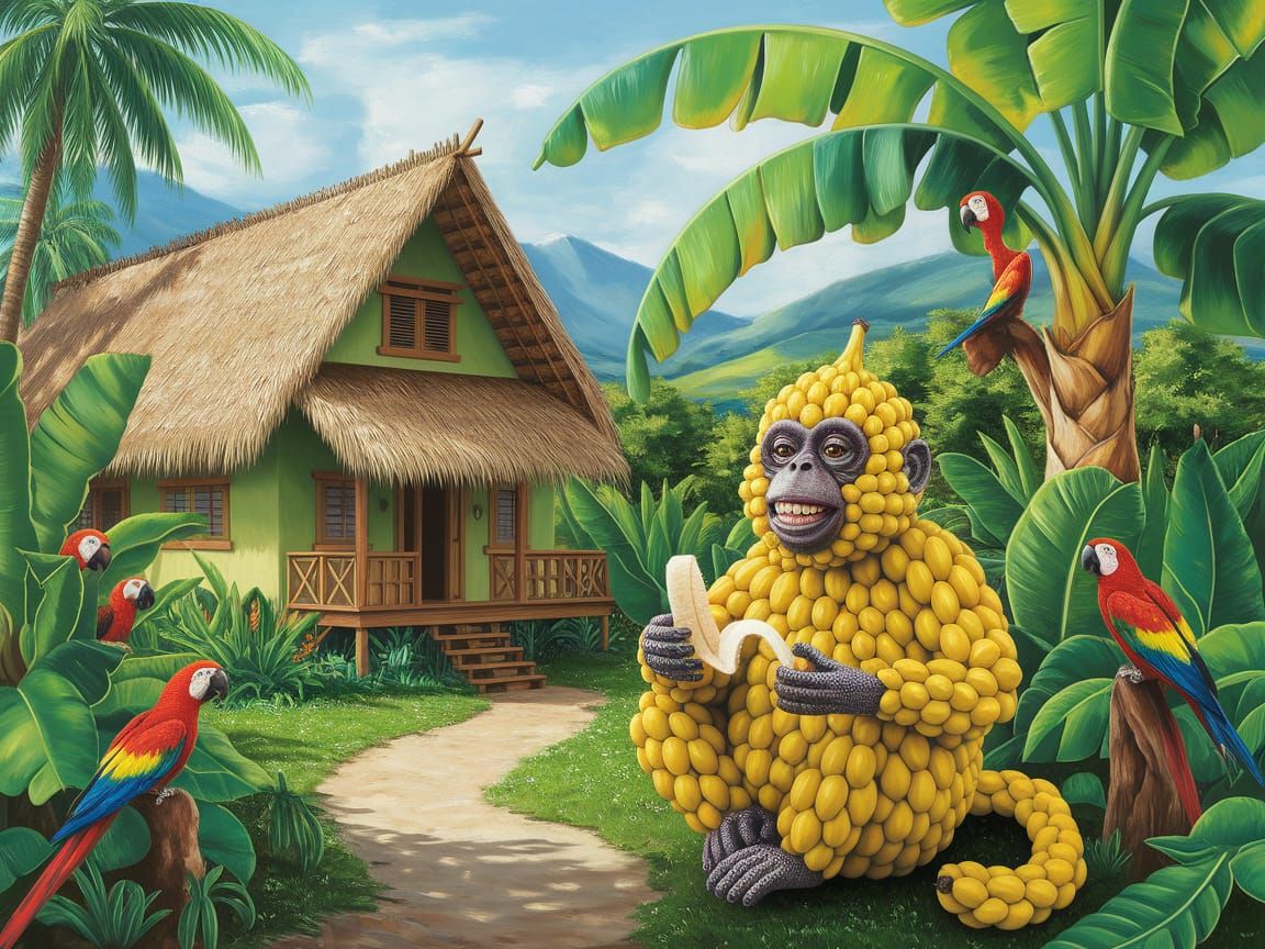 Banana monkey in the jungle