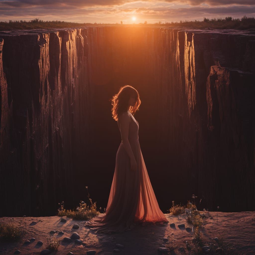 Lone Figure Gazing into a Dark Abyss