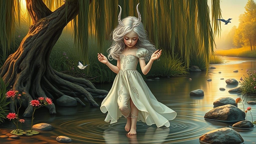 Ethereal Maiden in Whimsical Art Nouveau Style