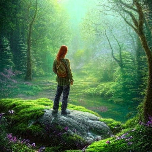 Sad Man in Magical Forest, Ethereal Fantasy Art