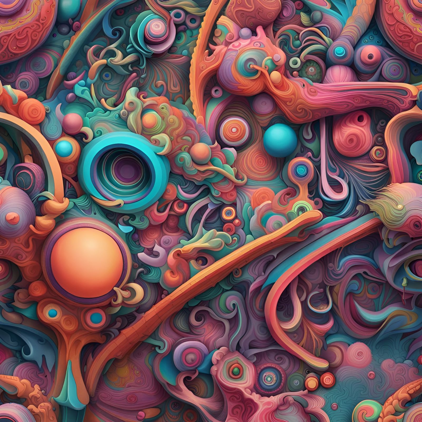 Psychedelic 3D Fractal Wall Art in Pastel Tones