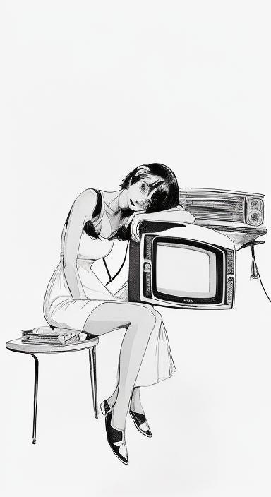 Woman with Television in Minimalist Style