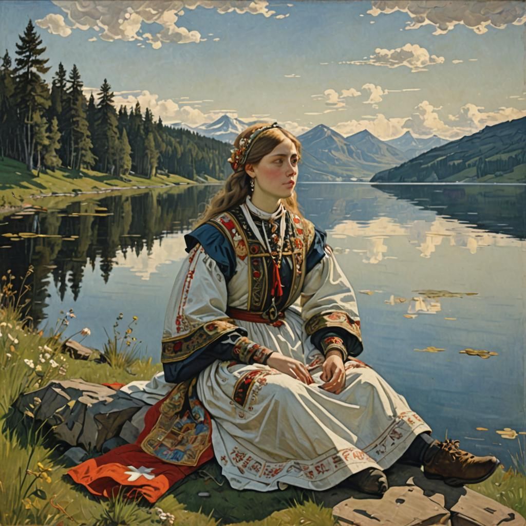 Alyonushka by Lake: A Romantic Painting