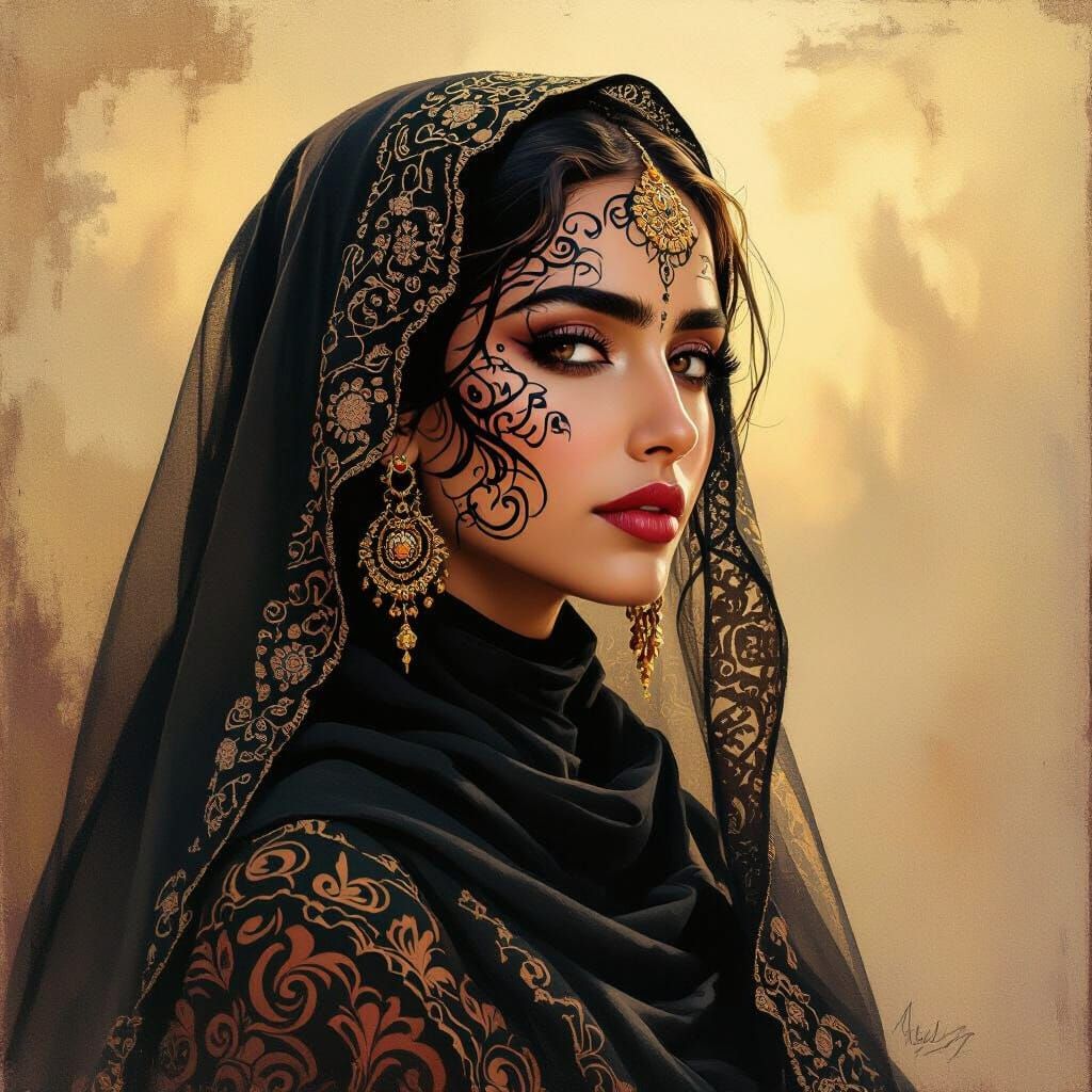 Arab Woman with Tattoos in Renaissance Style