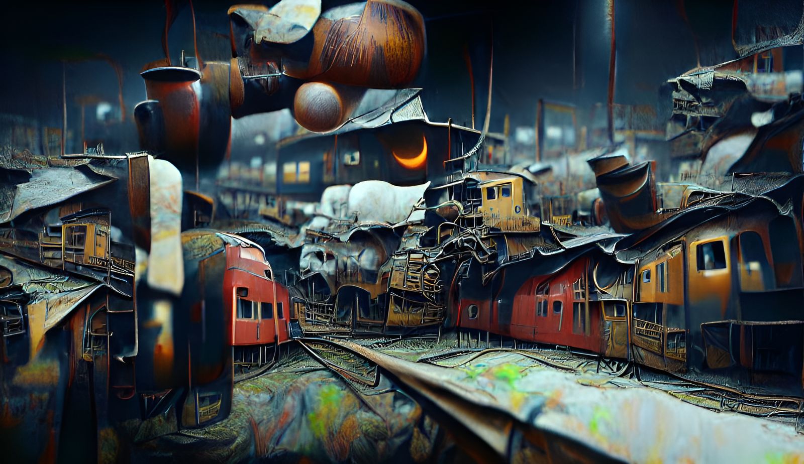 Haunted Trainyard Cityscape at Evening