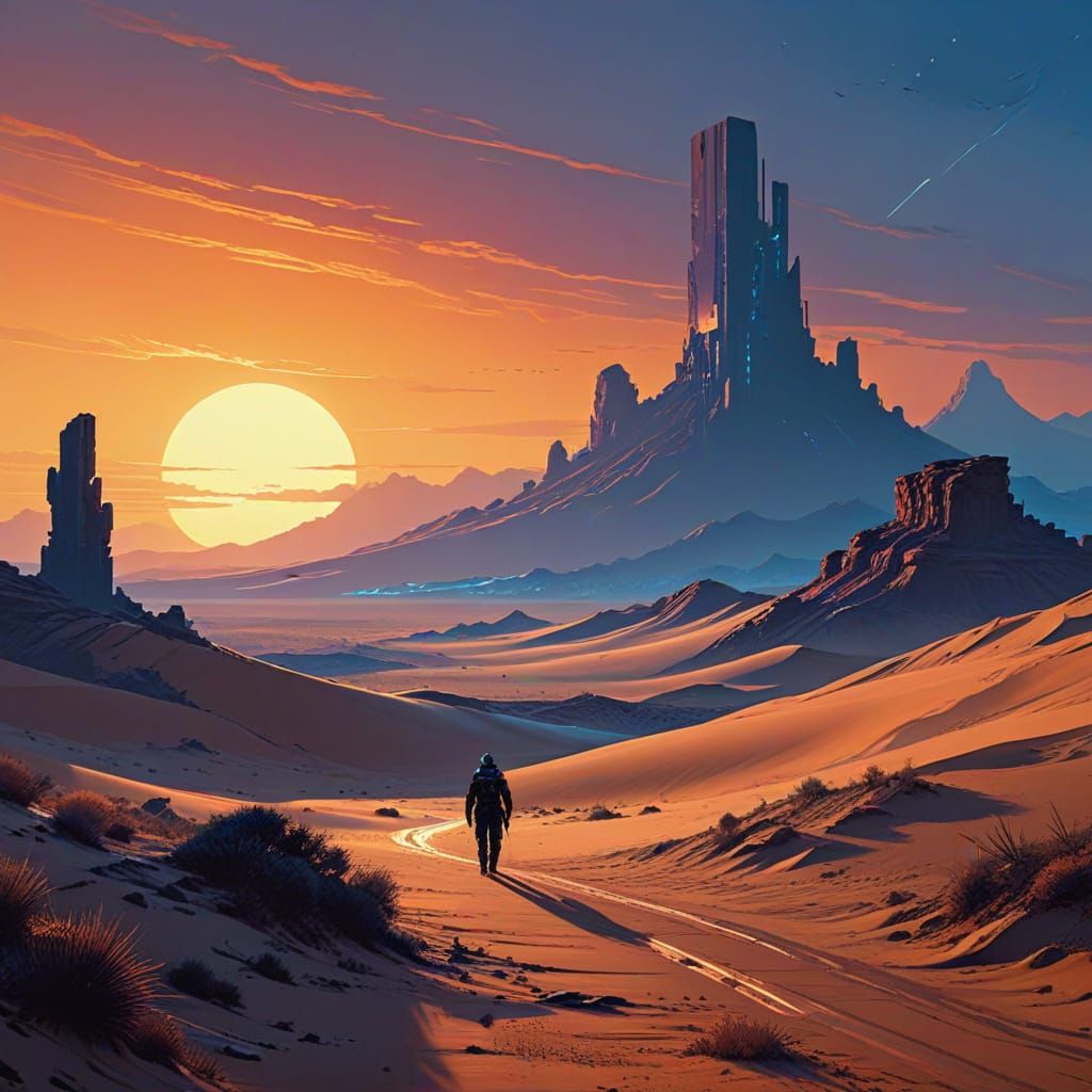 Cyberpunk Desert Twilight with Neon Accents