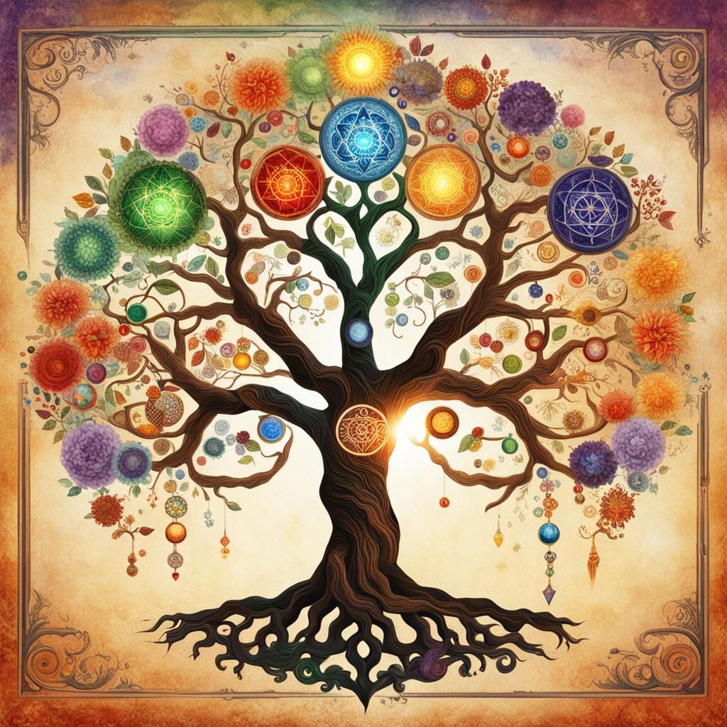 Vibrant Chakra Tree of Life Illustration