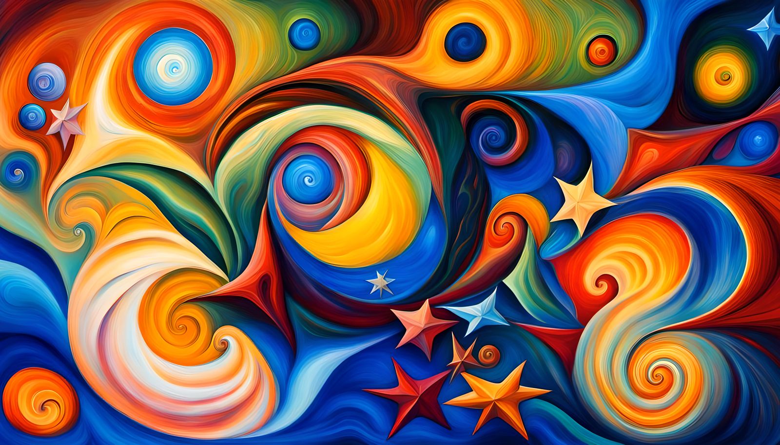 Swirling Stars in Iridescent Cosmos, Impasto Oil