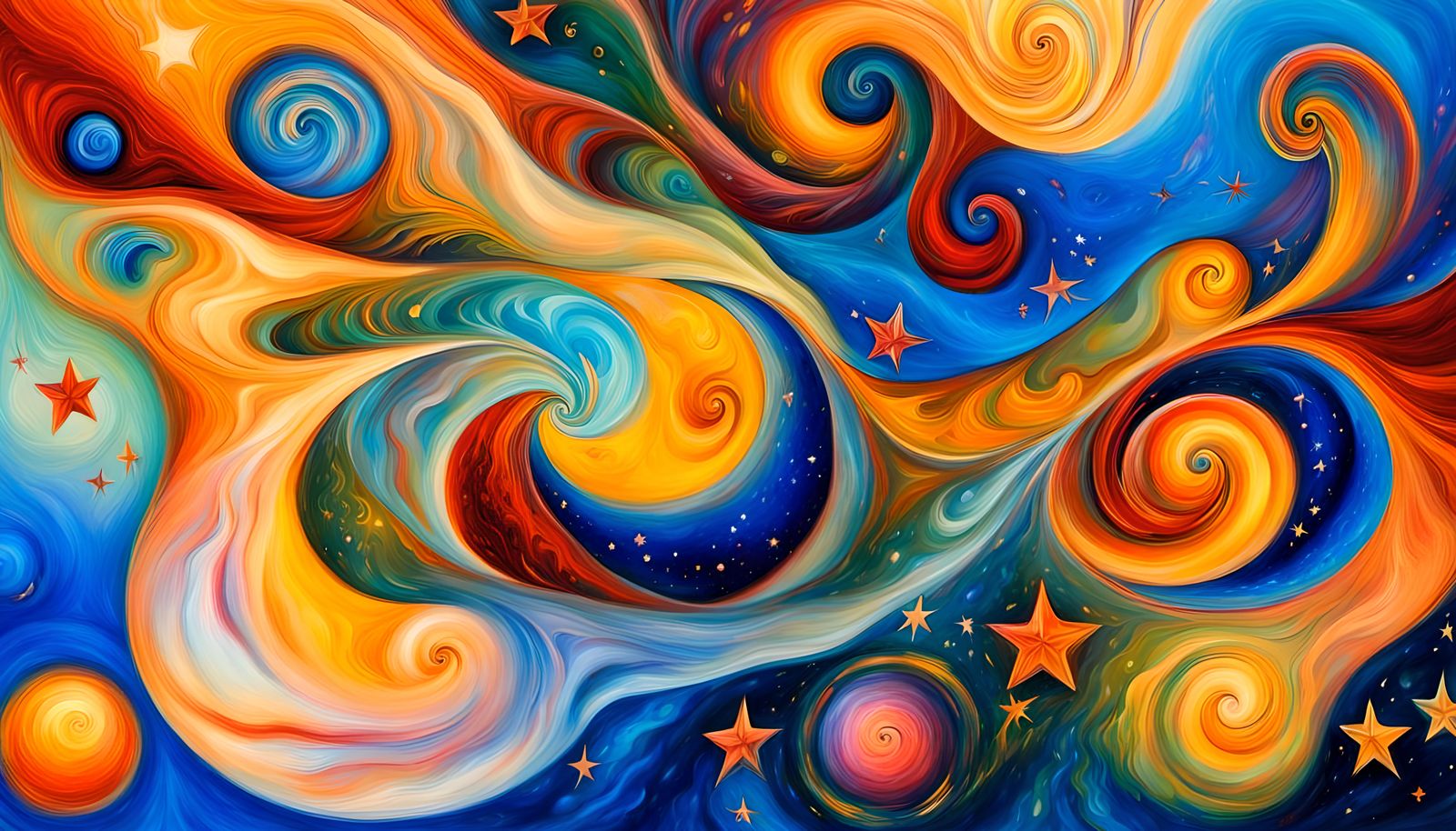 Cosmic Star Dance: Vivid Abstract Oil Painting