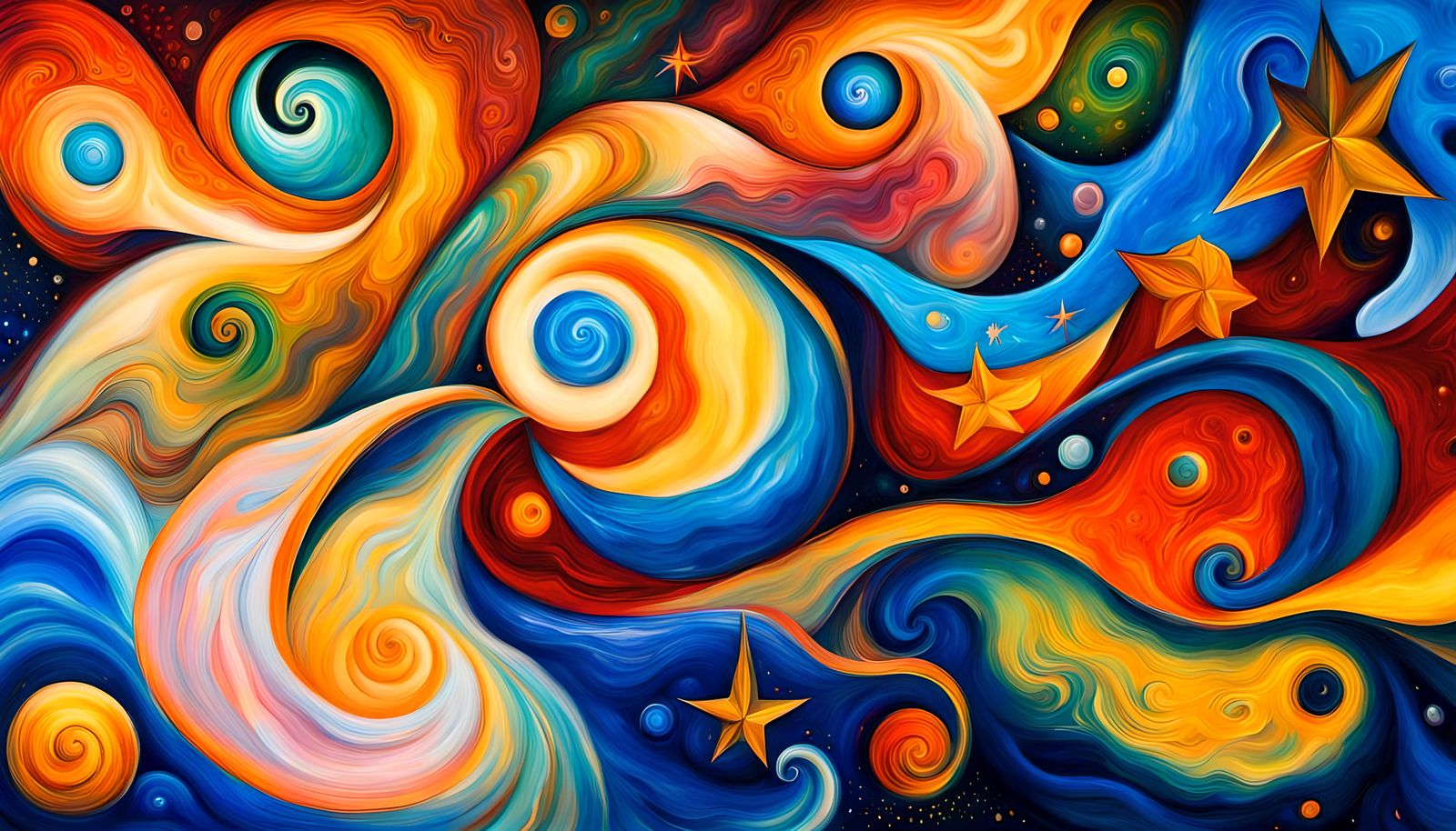 Cosmic Star Dance in Vivid Iridescent Impasto Style