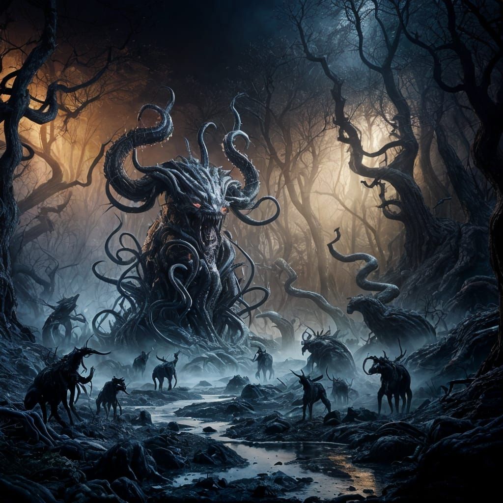 Grotesque Forest Entity in Dark Fantasy Style