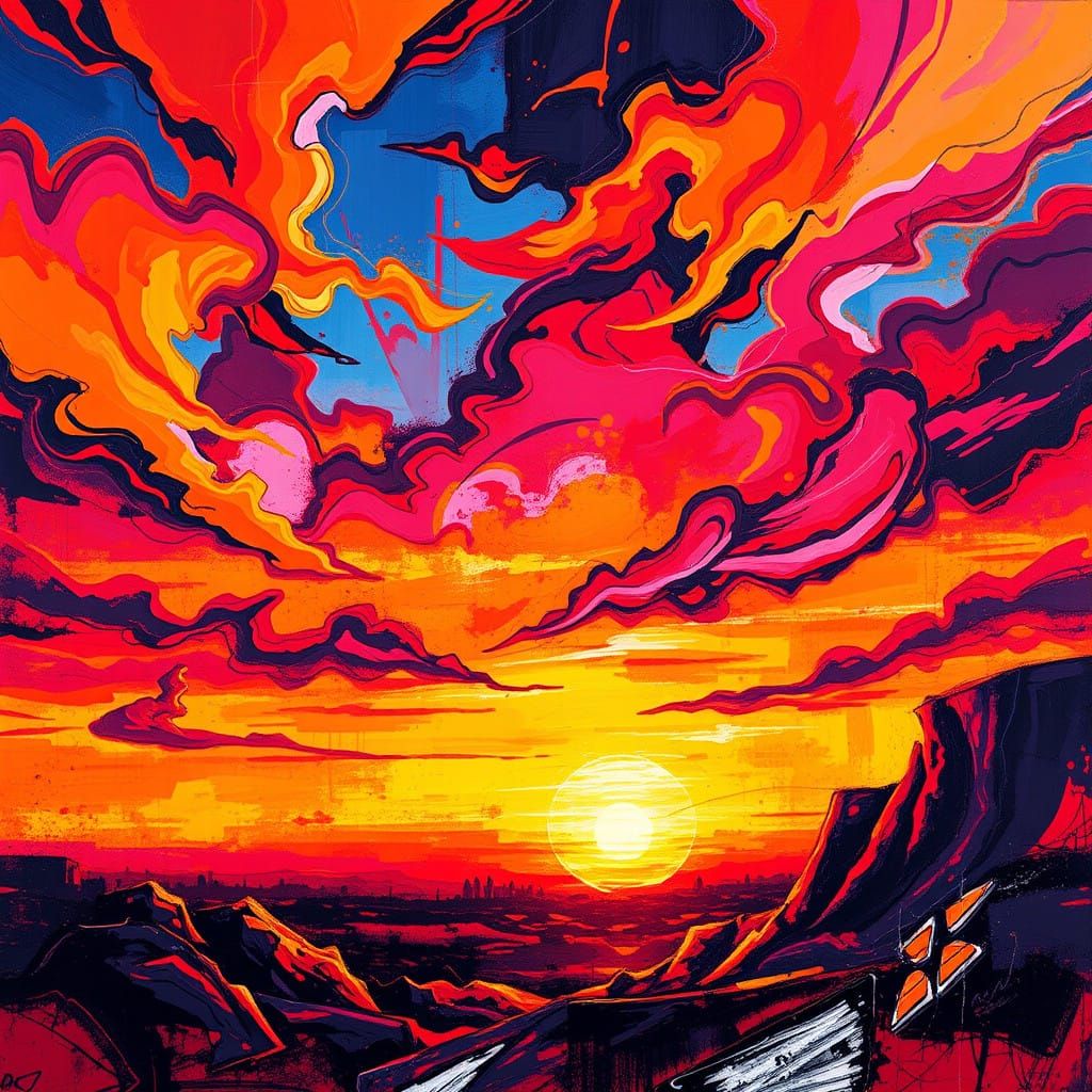 Dazzling Abstract Sunset with Geometric Forms