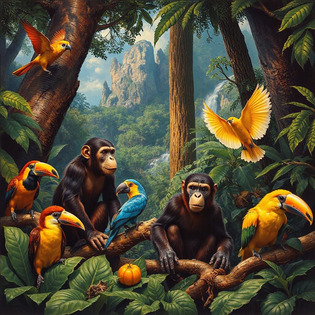 Exotic Jungle Wildlife in Fantasy Art Style