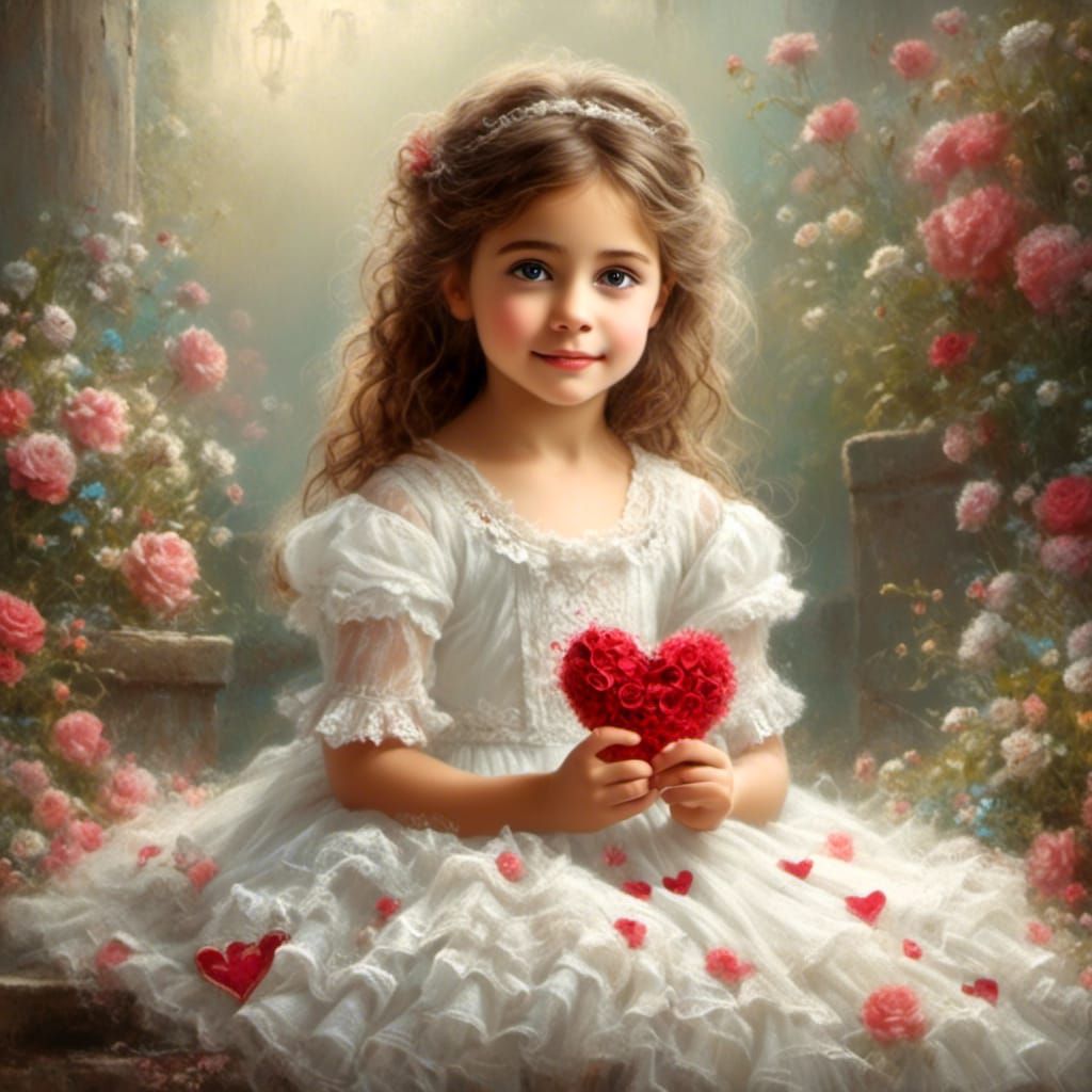 Cute Girl Valentine, Ethereal Digital Chalk Art