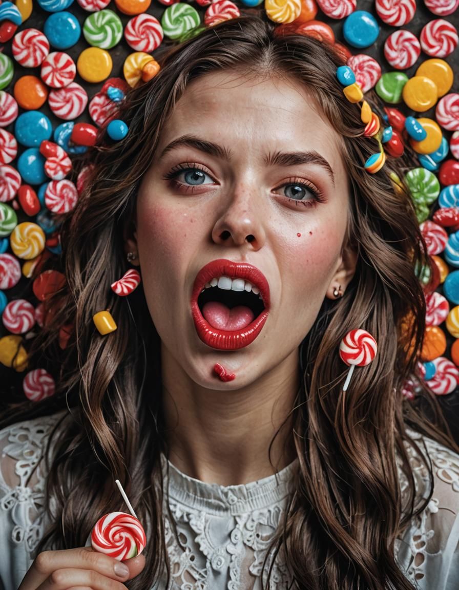Hyperrealistic Album Cover of Girl With Candy