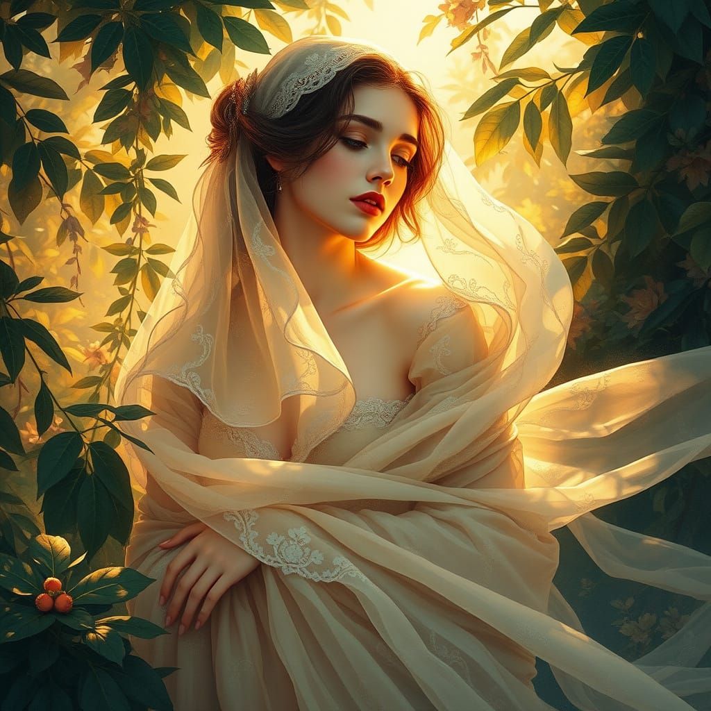 Enigmatic Siren in Golden Reverie