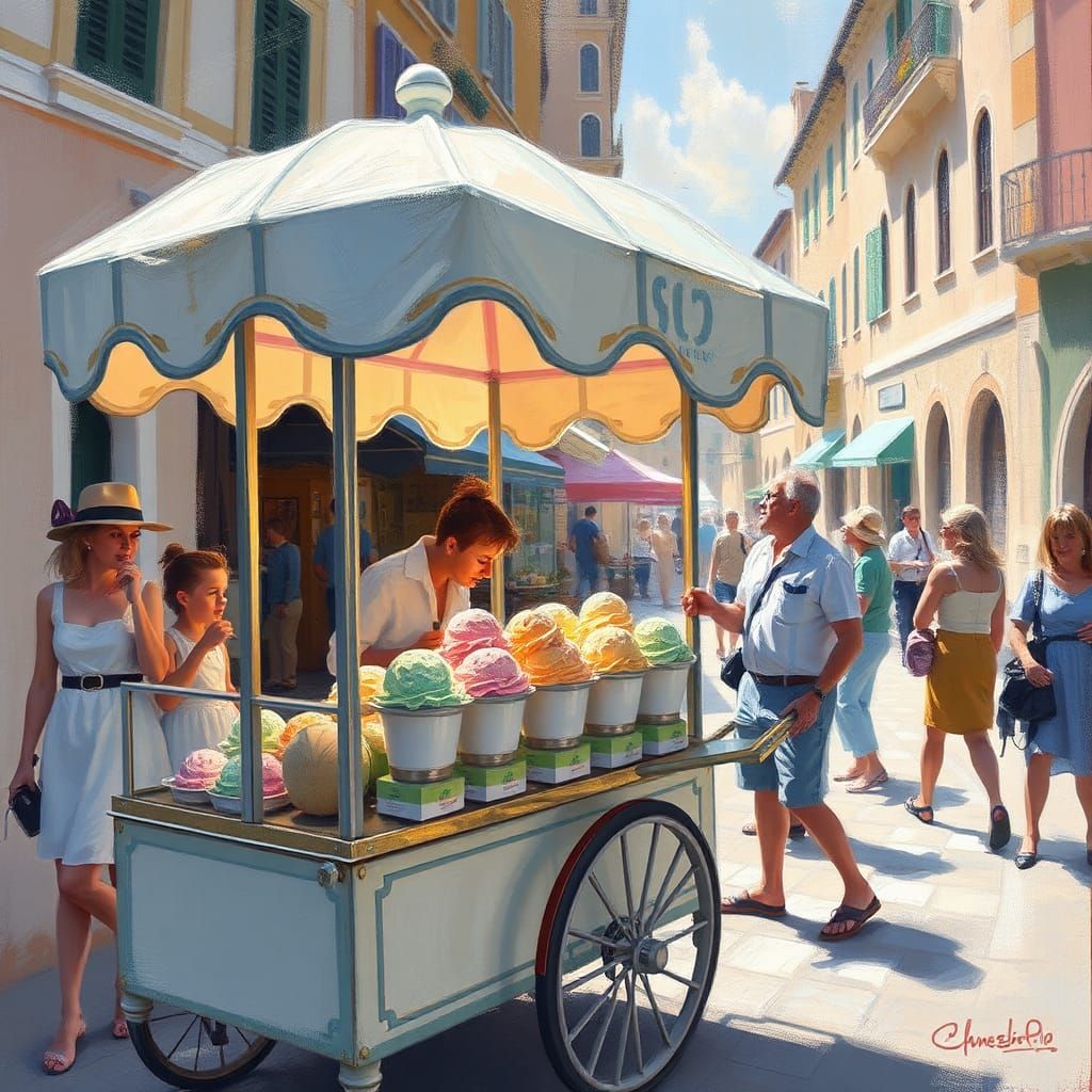 Italian Gelato Cart on a Sunlit Street