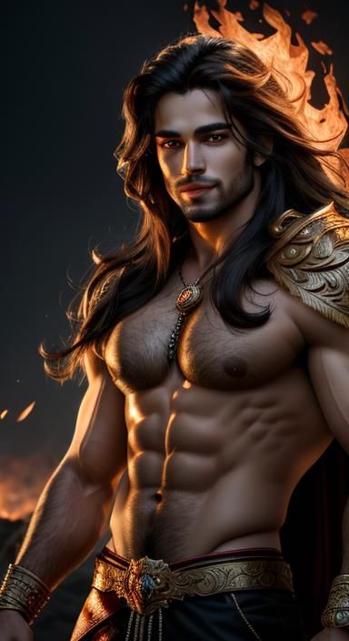 Photorealistic God with Fiery Hair and Eyes