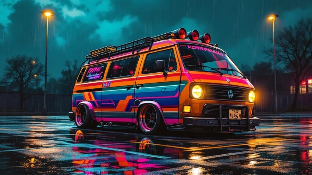 Custom Noir VW T13 Vanagon in Hyperrealistic Detail