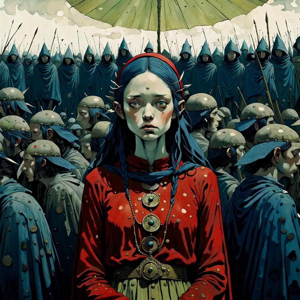 Person Waiting in Vibrant Mixed Media Style