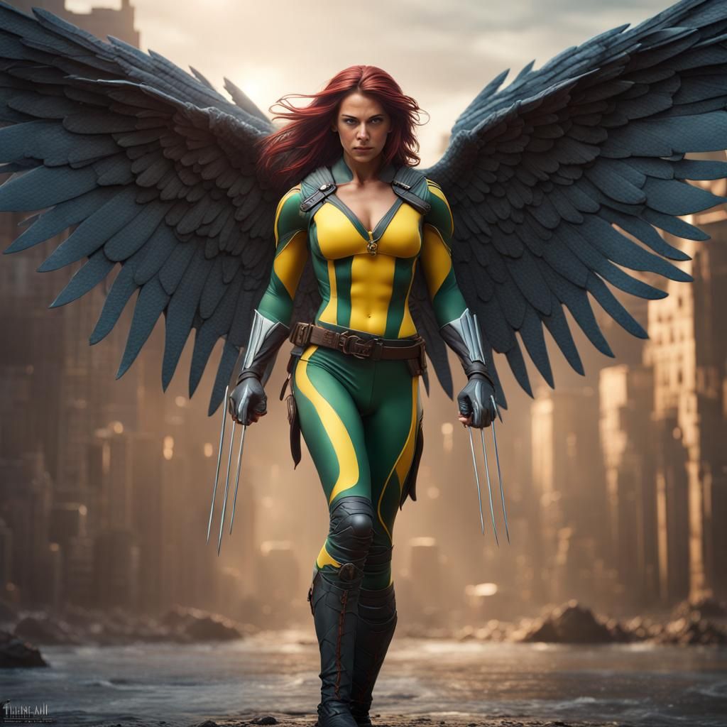 Mystical Muscular Winged Female Superhero in Detailed Matte ...
