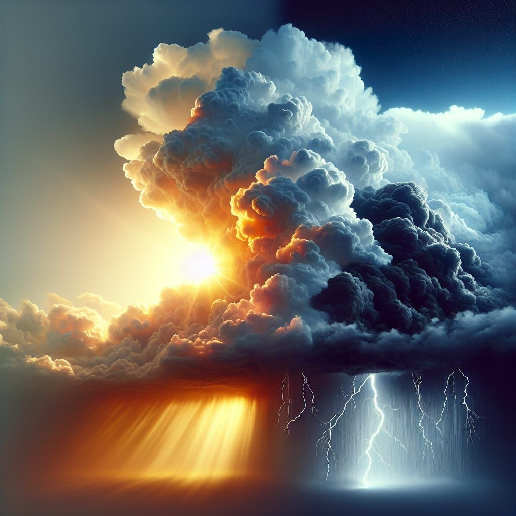 Sunlit Cloud with Approaching Thunderstorm