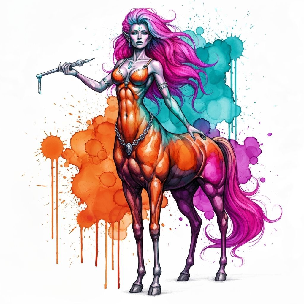Powerful Female Centaur in Alcohol Ink and Pencil Sketch