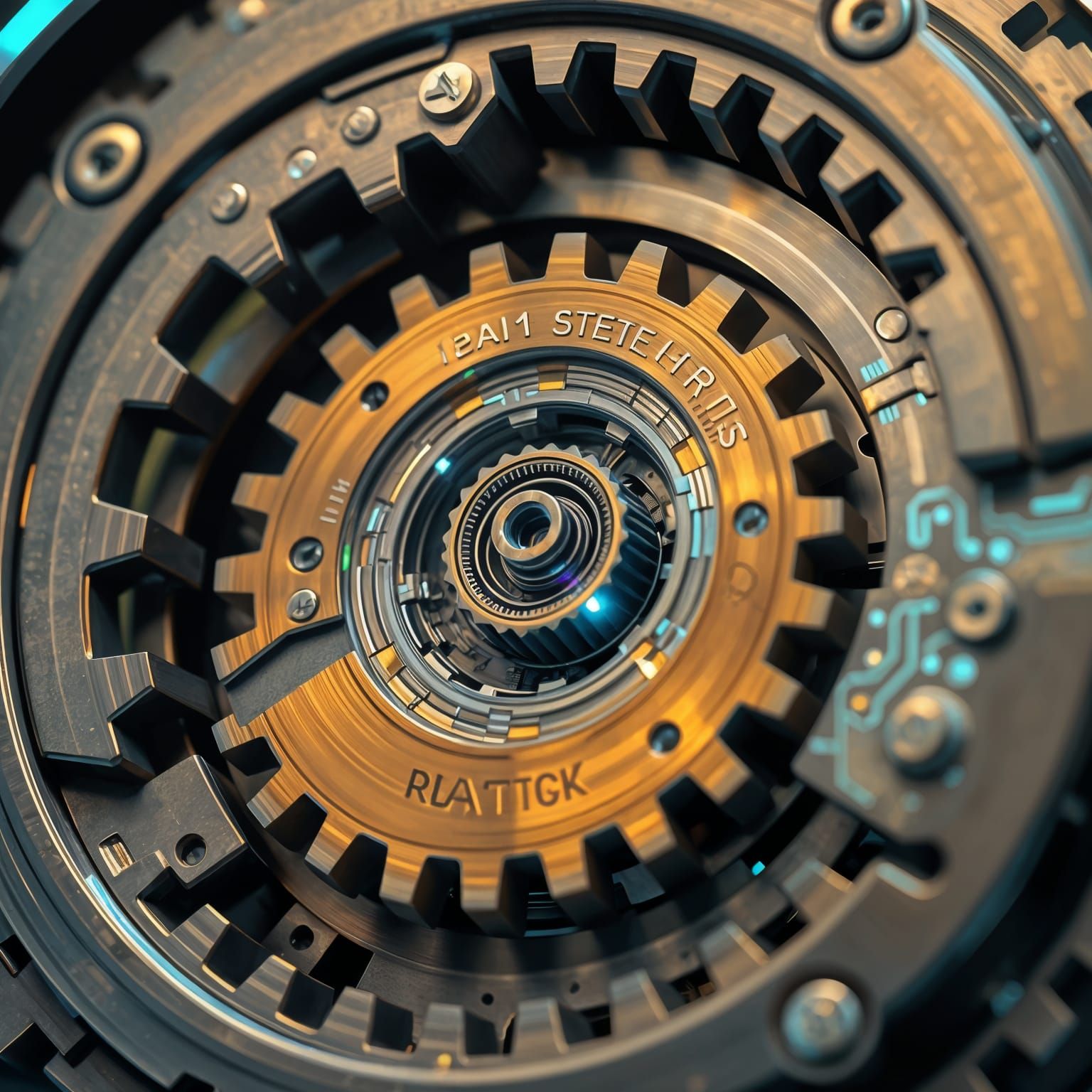 Intricate Clockwork Gears in Sci-Fi Metallic Harmony