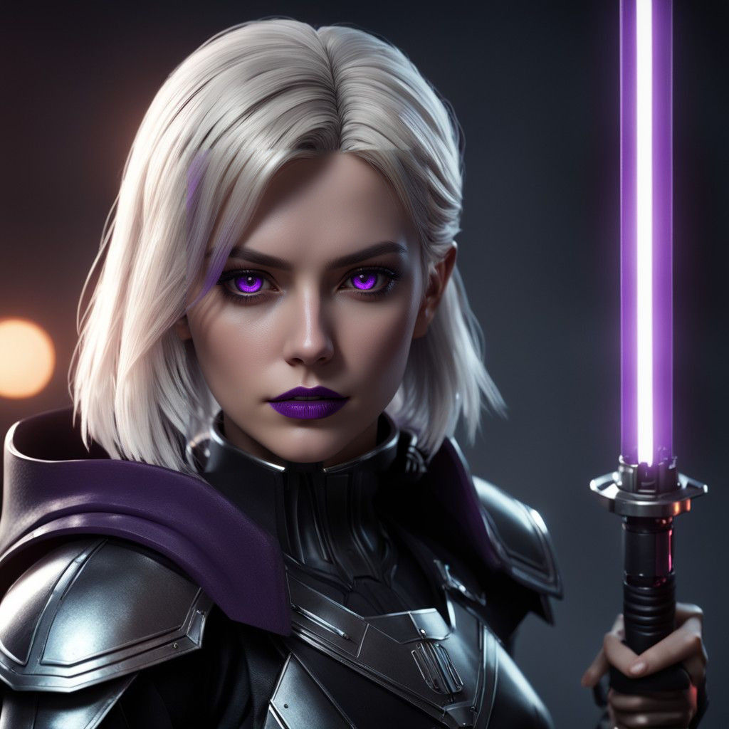 Epic Cyberpunk Jedi Warrior with Violet Lightsaber
