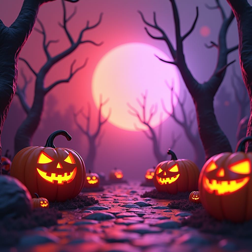 Stylized Halloween Scene in 3D Digital Art