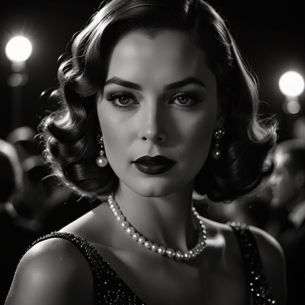 Glamorous Woman in Satin Gown, Vintage Hollywood Style