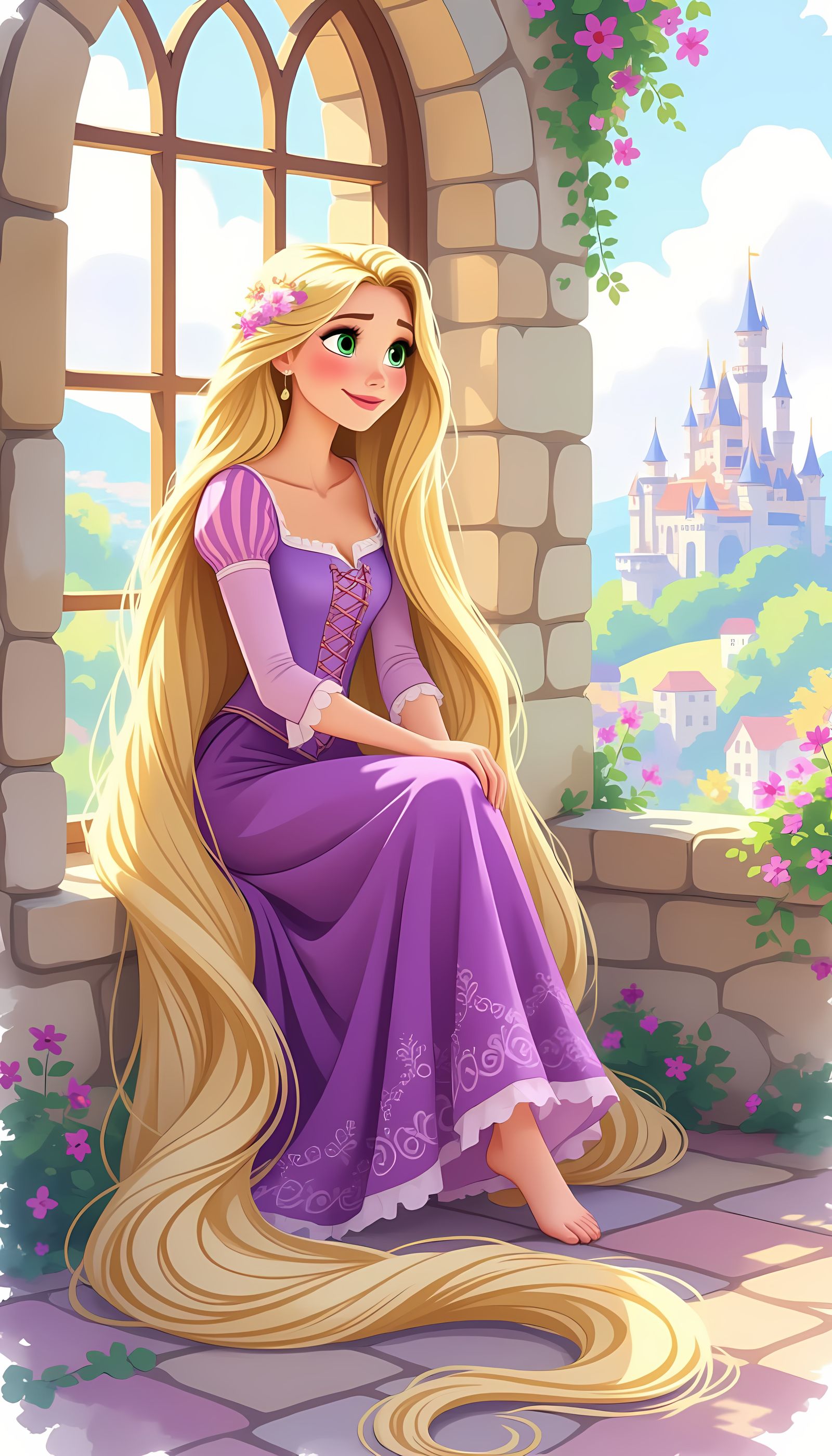 Rapunzel in Tower: Watercolor Painting Inspired by Tangled