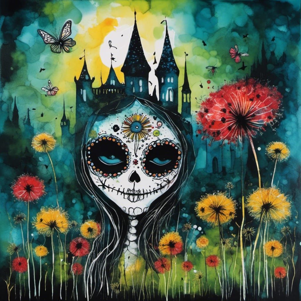 Sugar Skull Catrina and Dandelion Castle