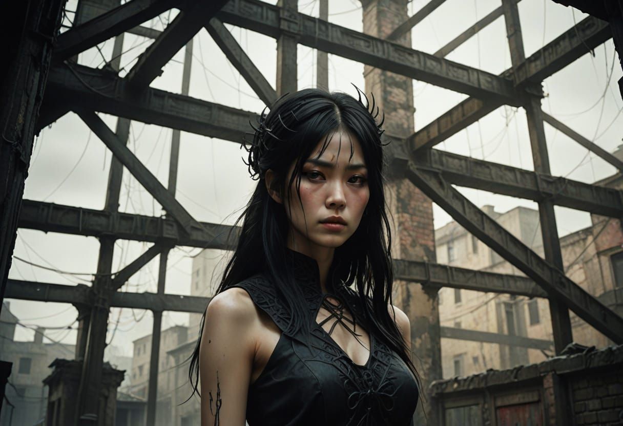 Japanese Woman in Dark Fantasy Illustration