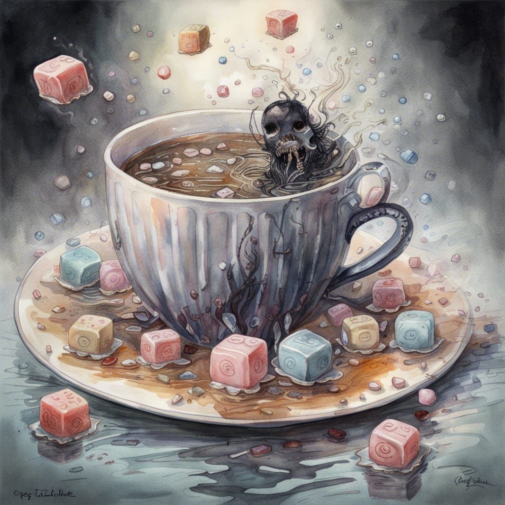 Victorian Tea Party Candy Horror Art in Watercolor