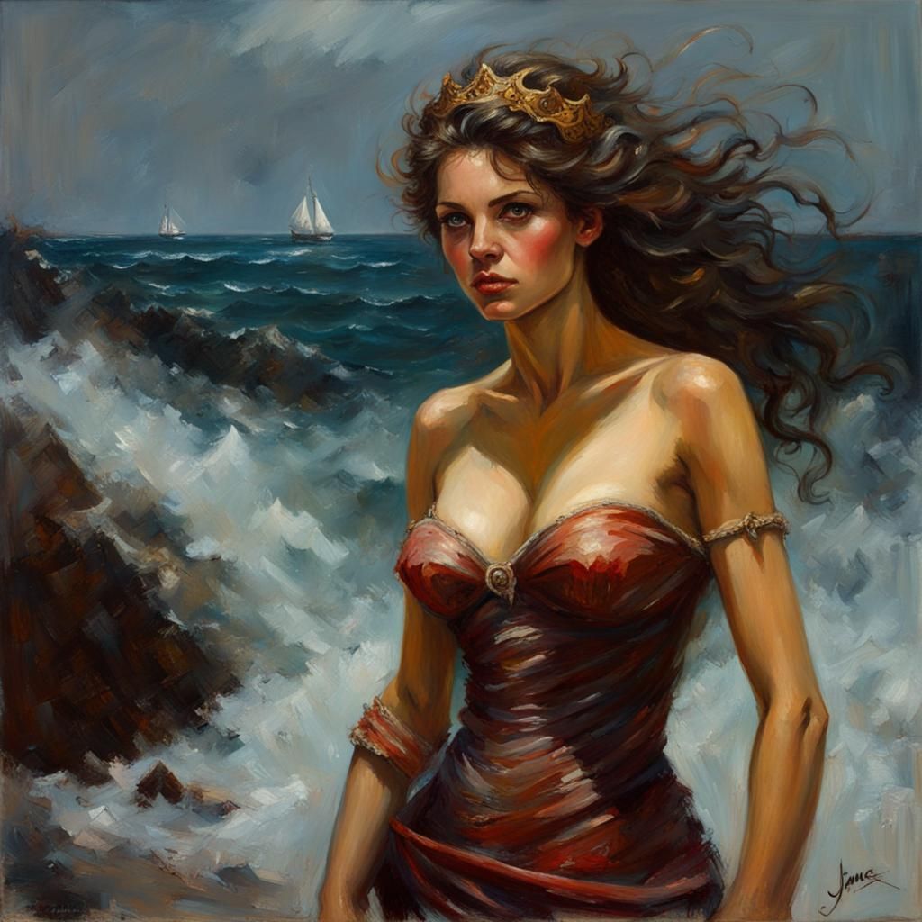 Evil Siren in Oil Painting Style
