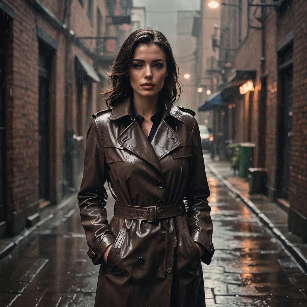 Cinematic Femme Fatale in a Rainy Night Film Noir