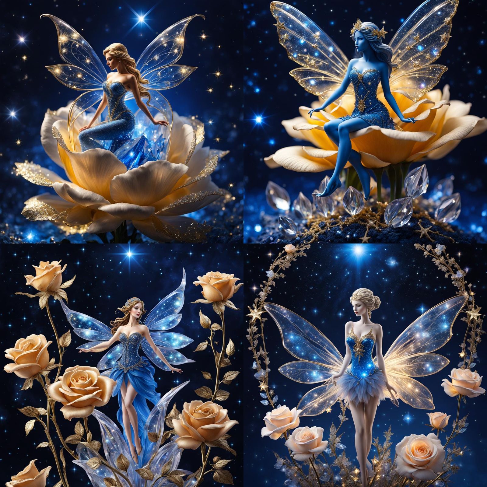 Crystal Fairy on Rose in Starlight