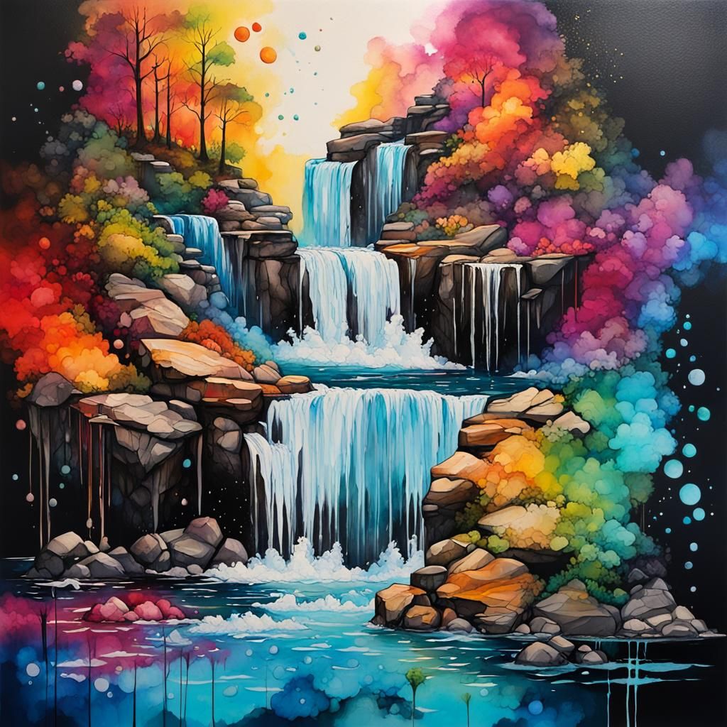 Colorful Waterfall Alcohol Ink Graffiti Art