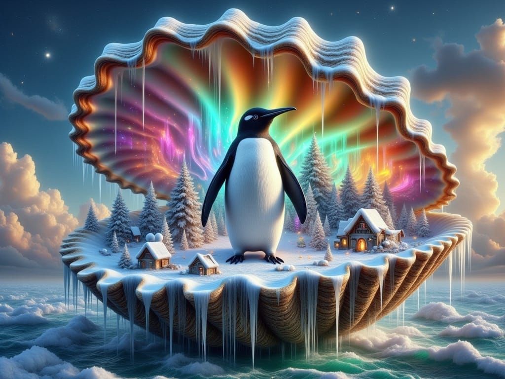 Fantasy Arctic Penguin in Conch Shell Kingdom