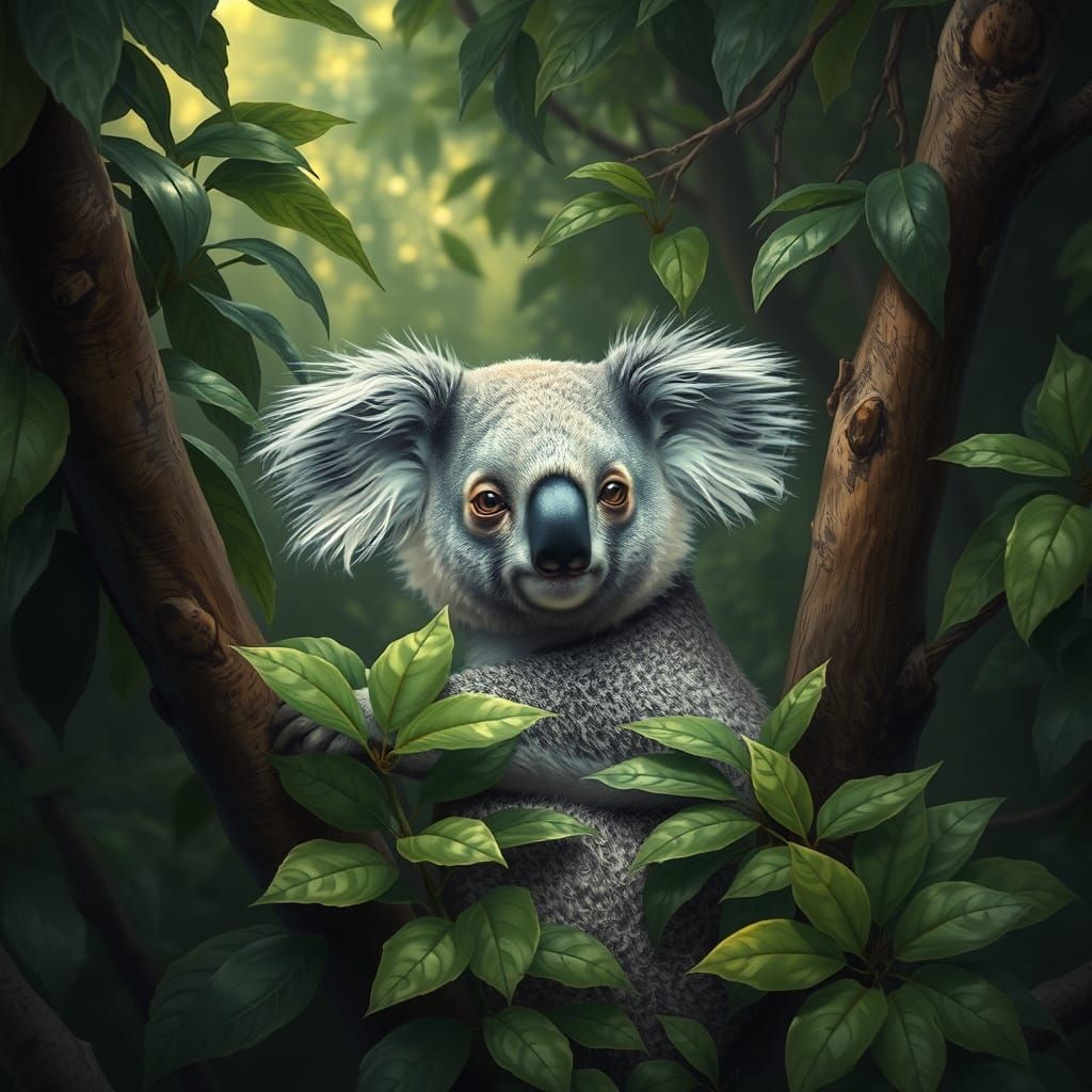 Koala in Eucalyptus Forest in Detailed Style
