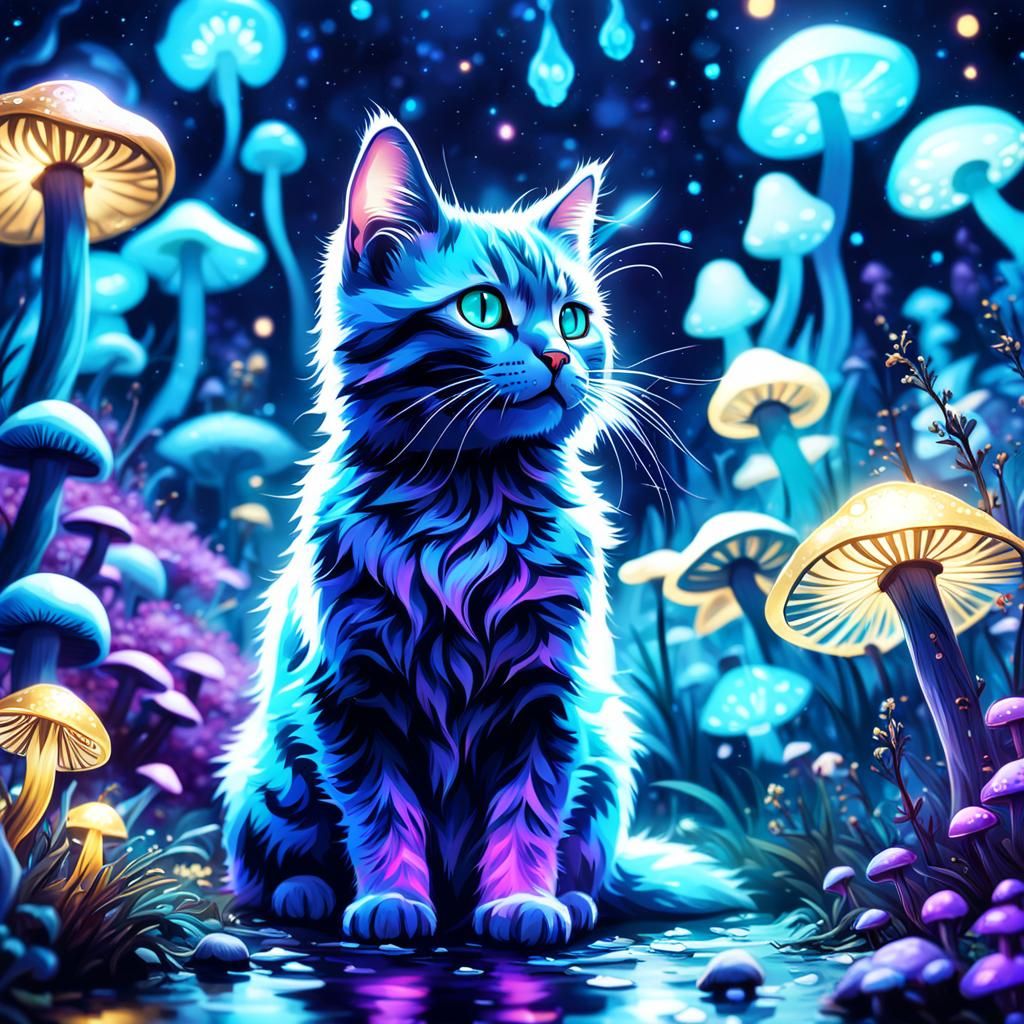 Bioluminescent Kitten in Galaxy Colors: Hyperrealistic Art